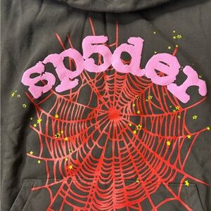 Sp5der Black Performance Jacket with Pink Logo and Red Web Graphic